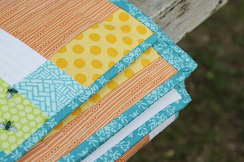 Modern baby quilt, disappearing 9 patch on sale quilted baby blanket, light aqua pink coral green, 37